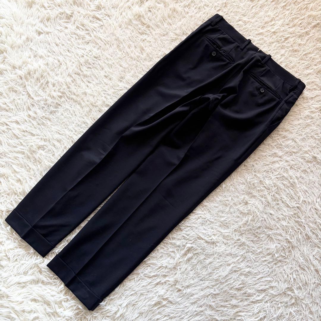 <美品>LARDINI 新ロゴ ネイビー ウール スーツ ブートニエール 48