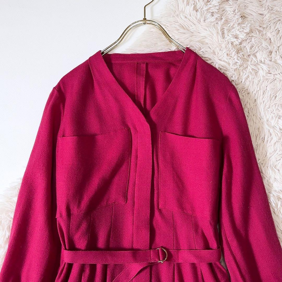 極美品ꕥアナイ 現行タグ ウールアムンゼンポケットフレアワンピース 共布リボン