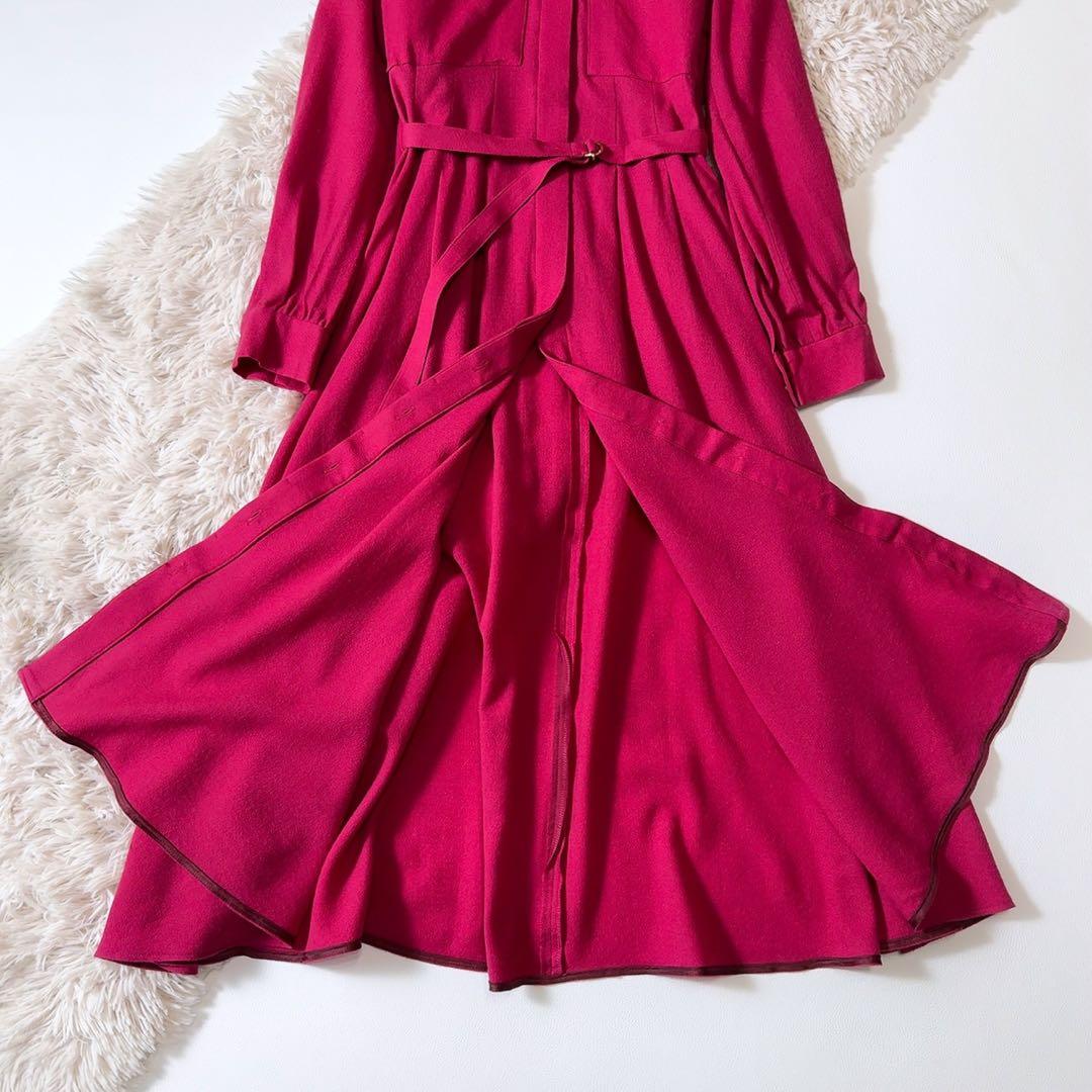 極美品ꕥアナイ 現行タグ ウールアムンゼンポケットフレアワンピース 共布リボン