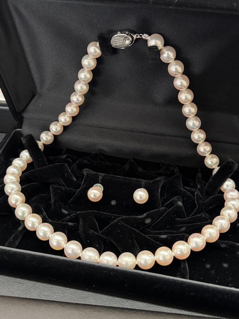 特大 オーロラ花珠 9mm アコヤ真珠 ネックレス ピアス 鑑定書付き