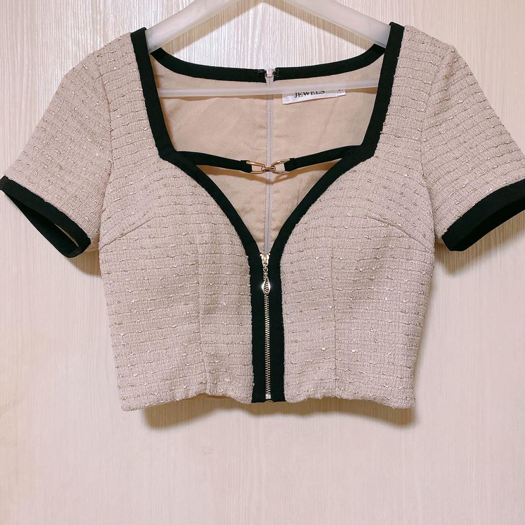 ベージュ タイトドレス セットアップ　jewels　Sサイズ