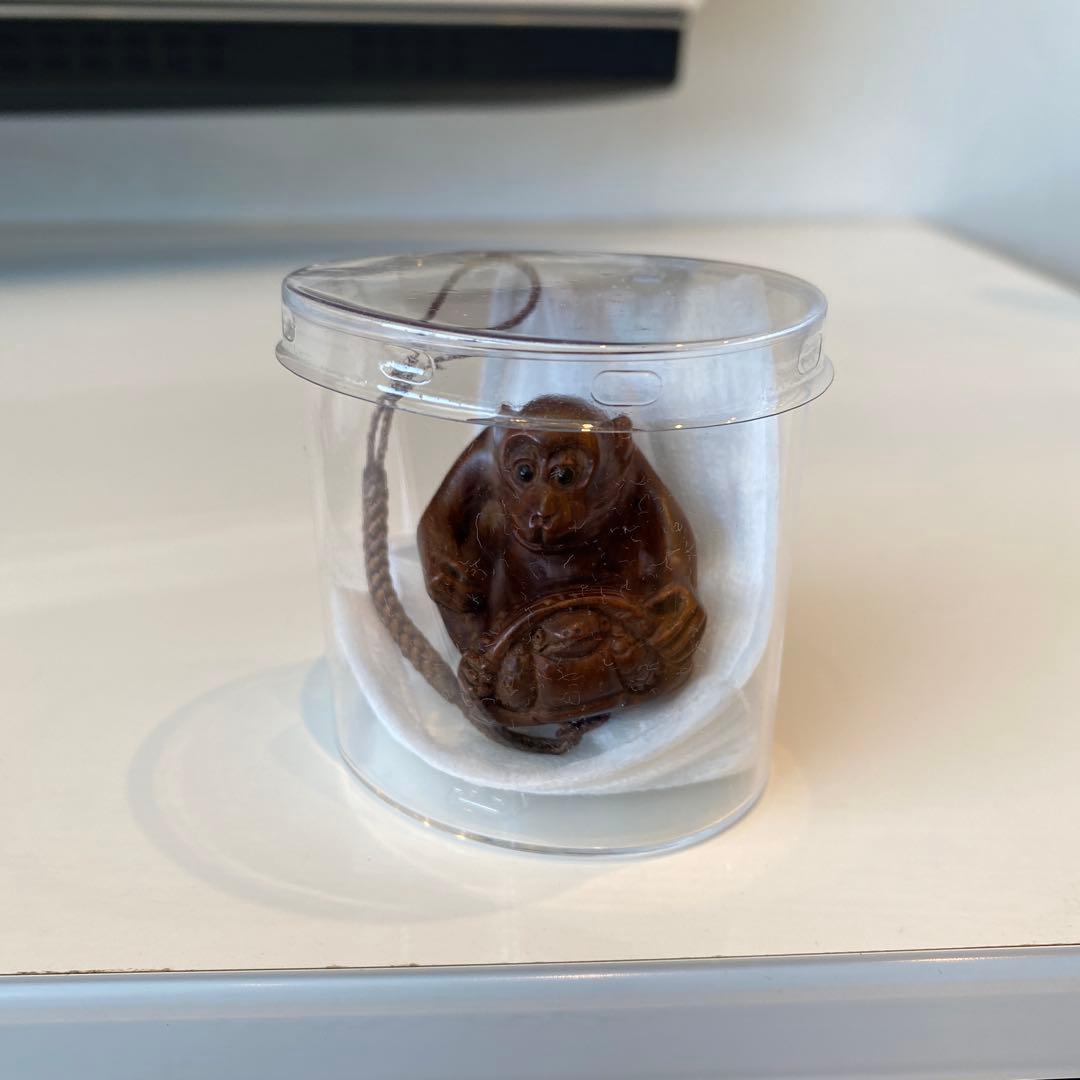 【「亀乗り猿」の根付】木彫 木彫り 置物 古玩 工芸品 骨董品