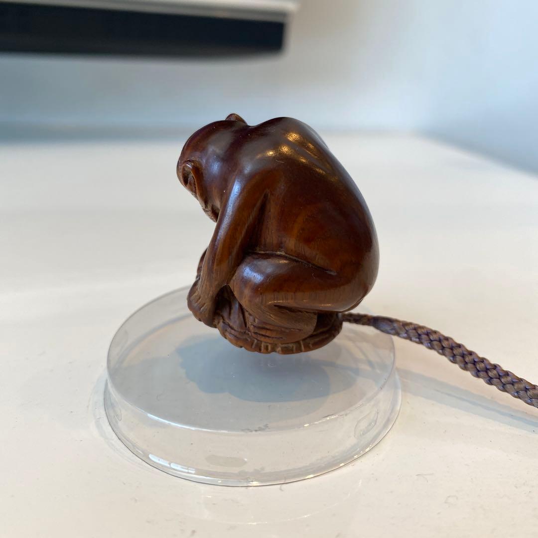 【「亀乗り猿」の根付】木彫 木彫り 置物 古玩 工芸品 骨董品