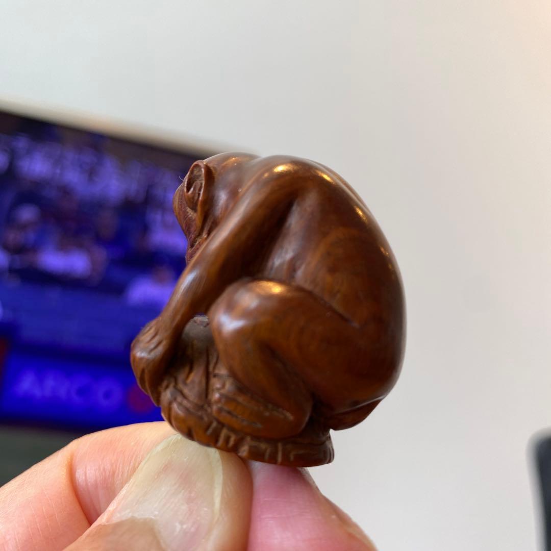 【「亀乗り猿」の根付】木彫 木彫り 置物 古玩 工芸品 骨董品