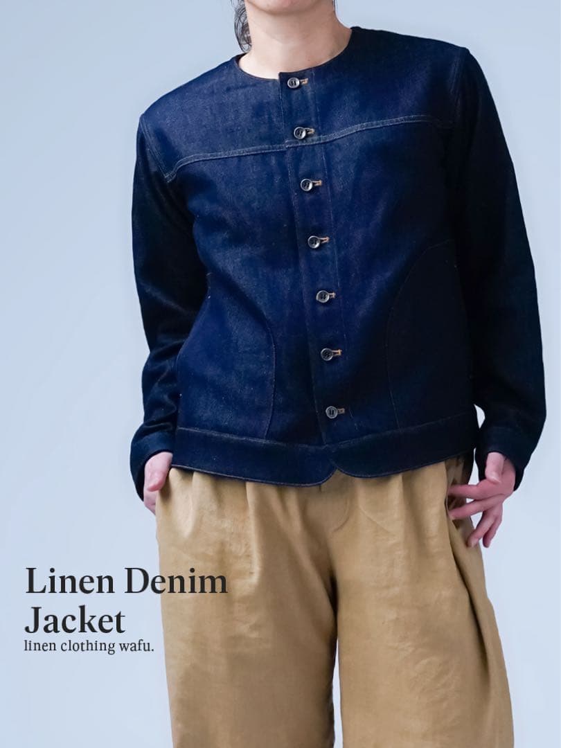 wafu. / ワフリネン ❤︎ リネンデニムノーカラージャケット ❤︎ 試着のみ♪