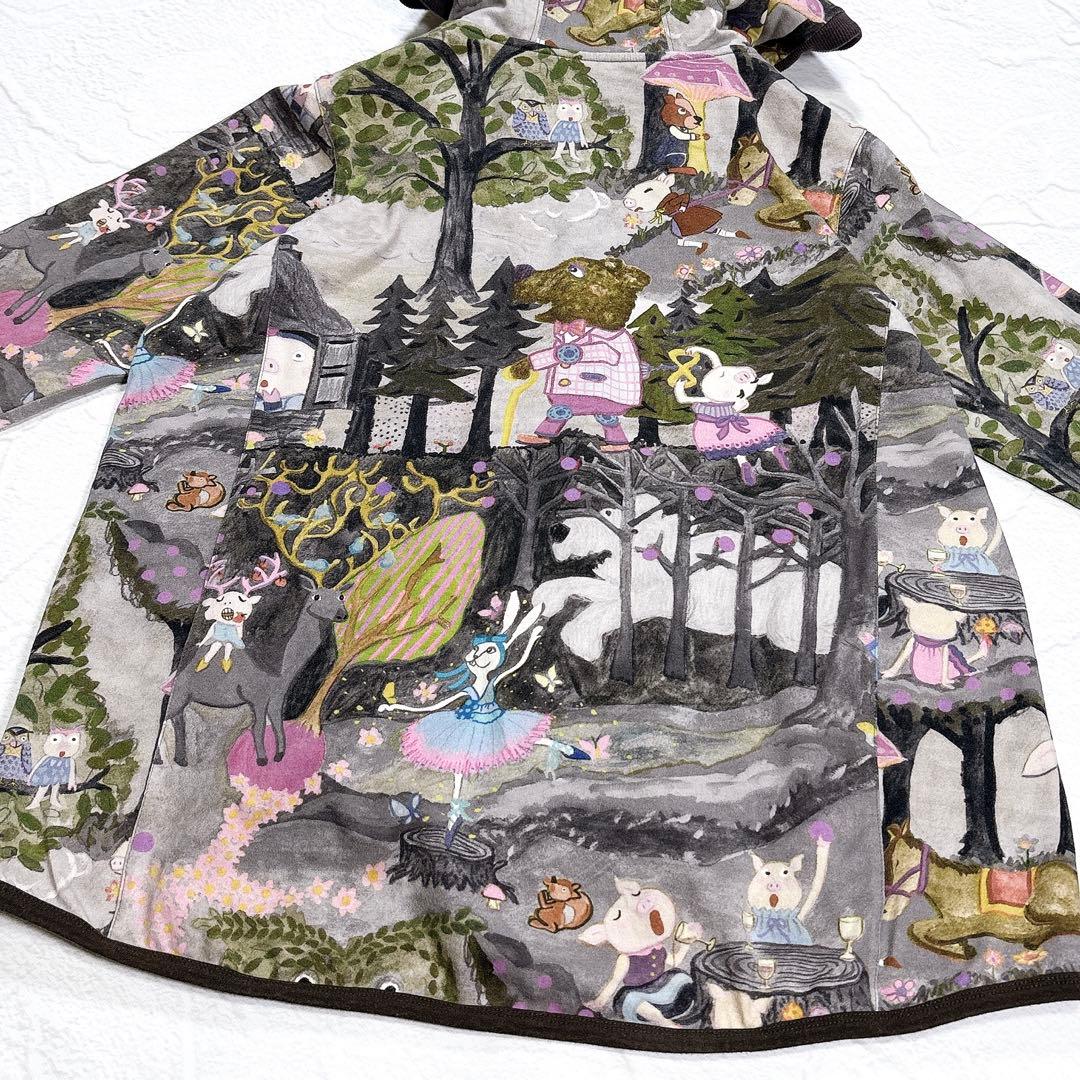 アルベロベロ　ジップパーカー　ぶたさん　総柄　ロゴジップ　フード　羽織り