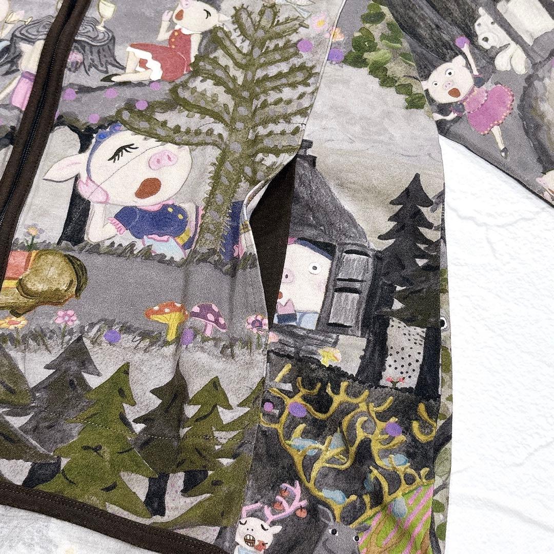 アルベロベロ　ジップパーカー　ぶたさん　総柄　ロゴジップ　フード　羽織り