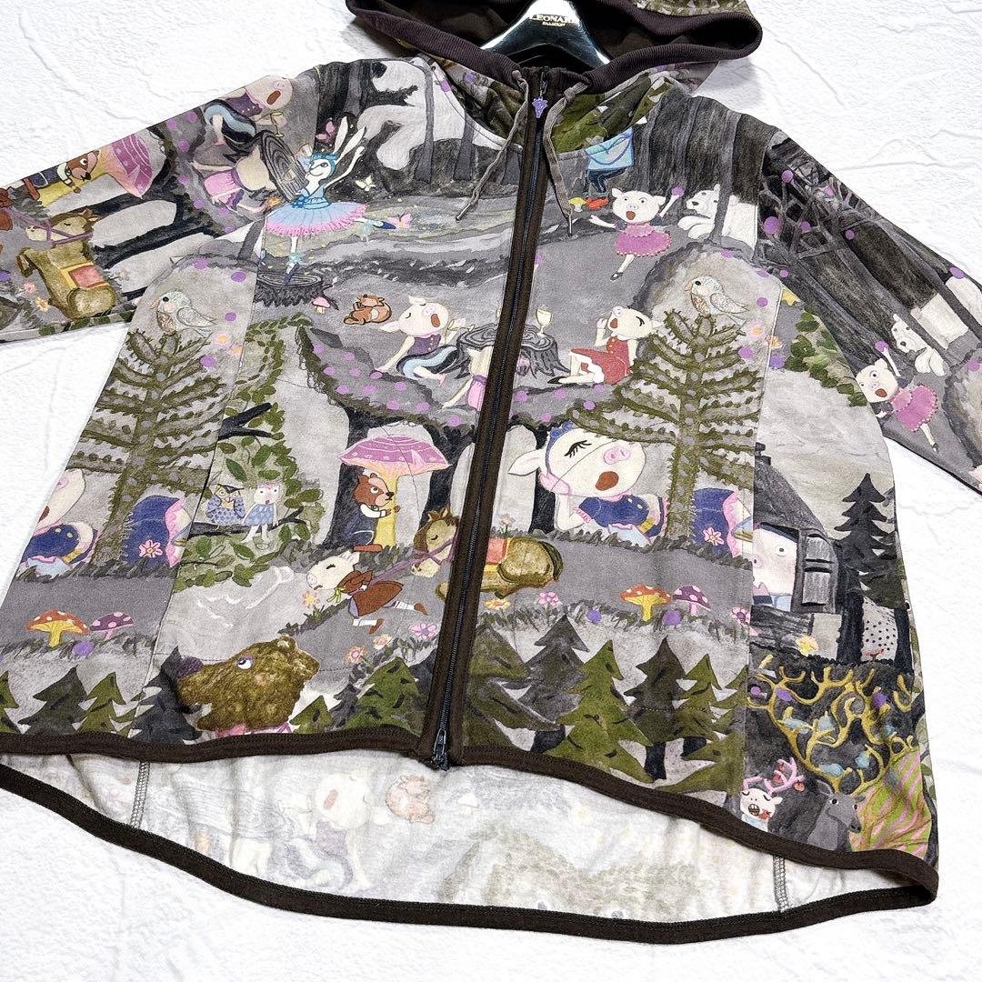 アルベロベロ　ジップパーカー　ぶたさん　総柄　ロゴジップ　フード　羽織り