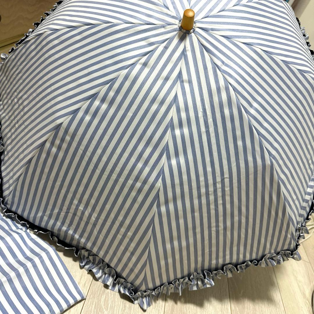 【みみとん様用】サンバリア100 ストライプ柄2段折フリル日傘