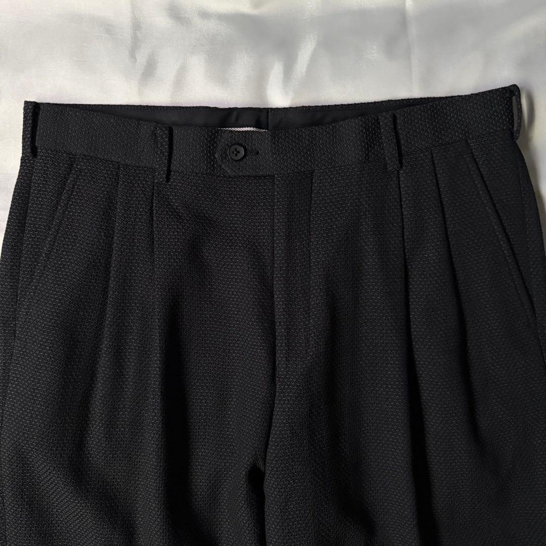 00s old 織柄 ダークグレー ツータック ウール ワイドスラックス