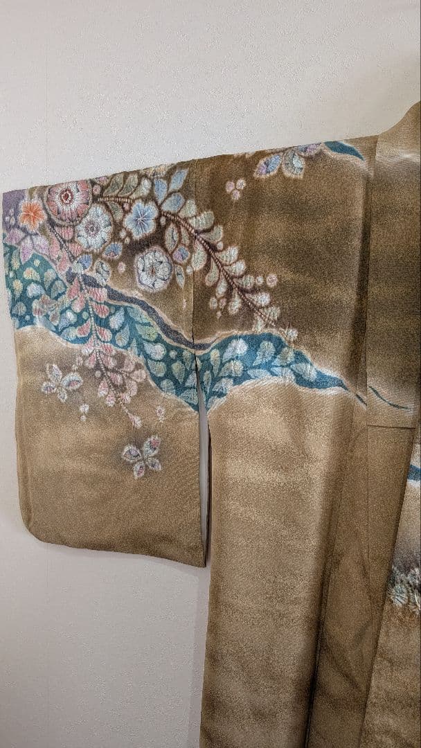 【翠山工房】訪問着 花柄 金色 紫色 辻ヶ花