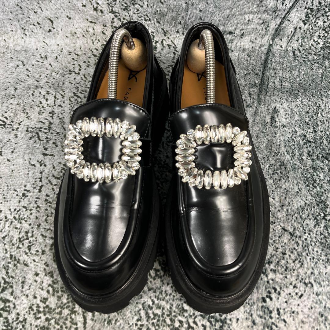 美品 ファビオルスコーニ ローファー ビジュー ブラック 厚底