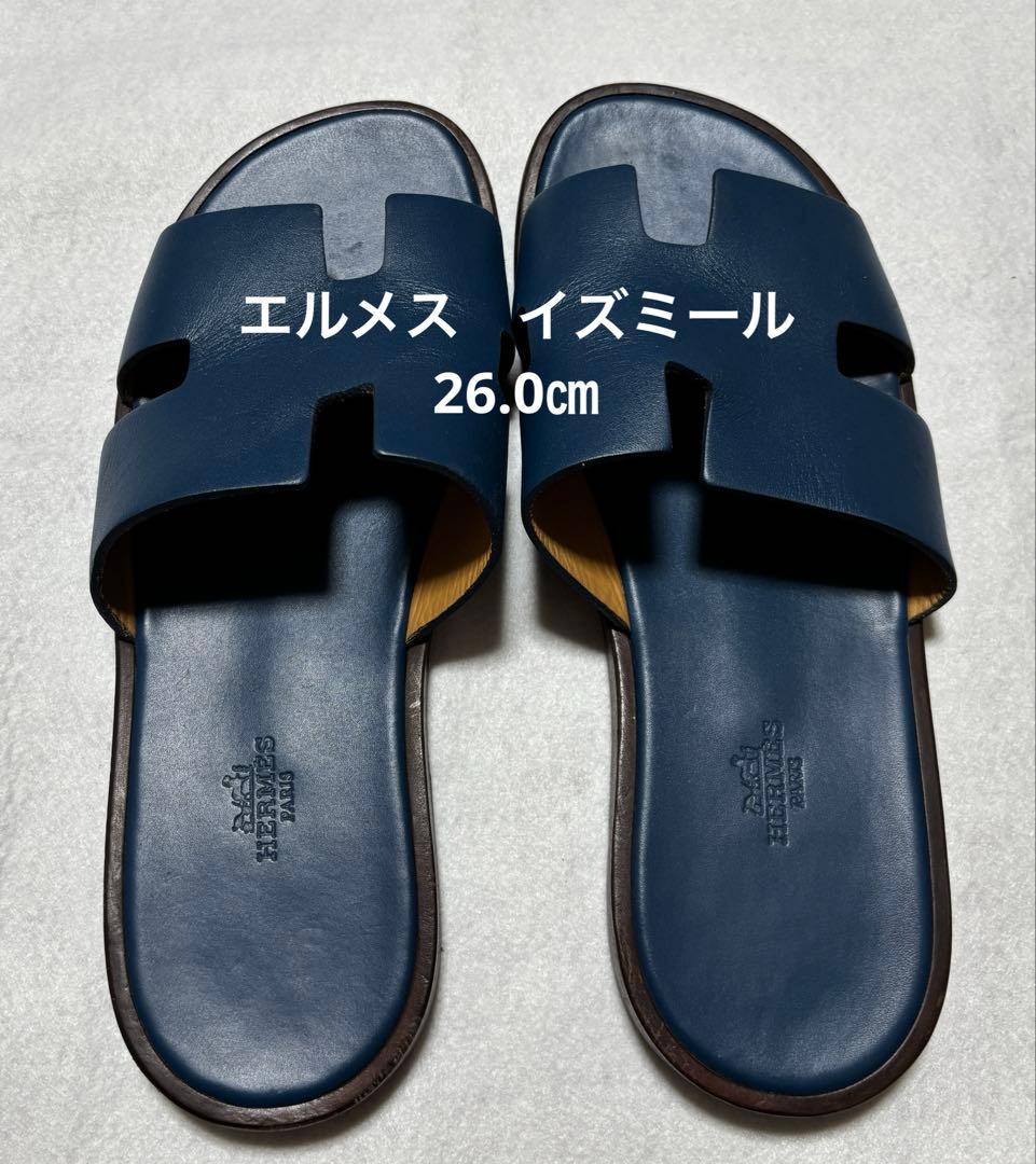 値下げ　HERMES エルメス イズミール メンズサンダル ネイビー 紺