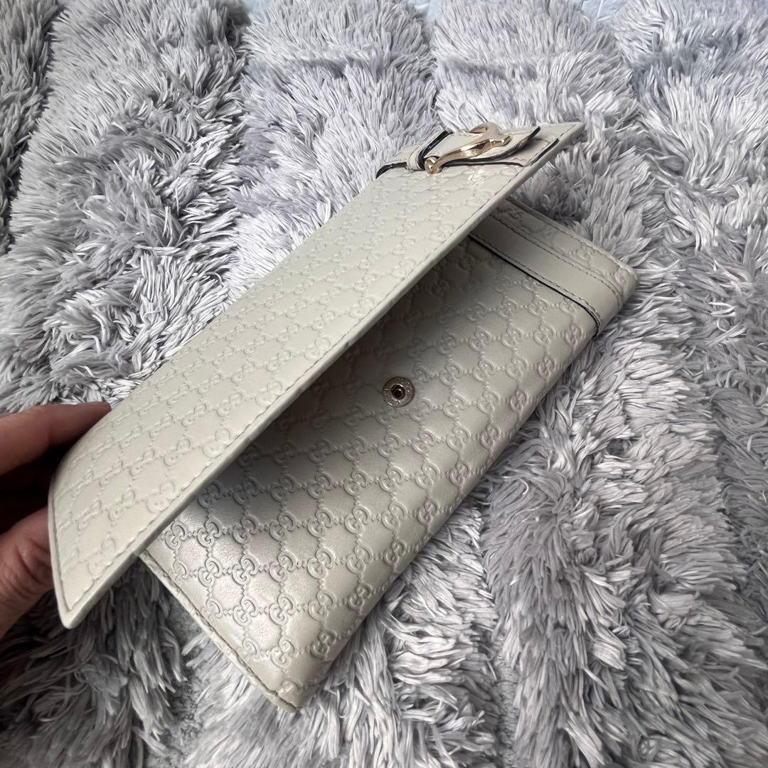 良品✨GUCCI マイクロシマ　ニース　長財布　ゴールド金具　ホワイトグレー