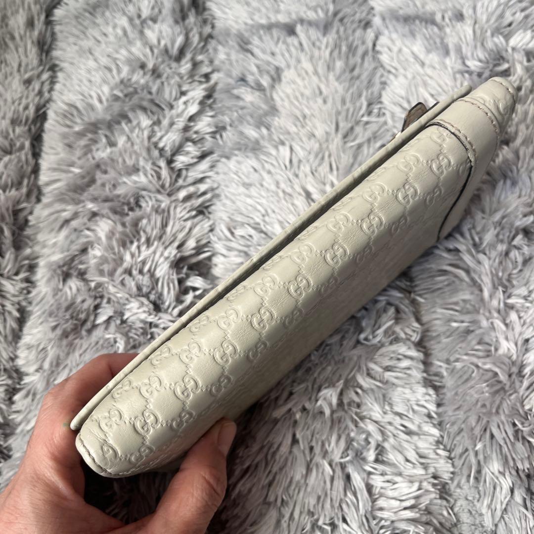 良品✨GUCCI マイクロシマ　ニース　長財布　ゴールド金具　ホワイトグレー