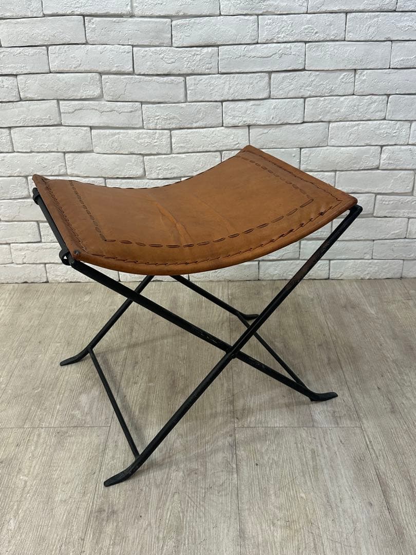 C ⭐️【全国送料無料】B-COMPANY ビンテージ　レザー　アイアン　スツール