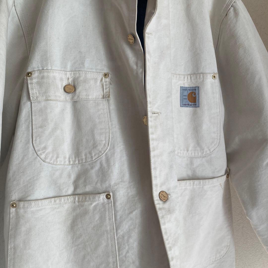 【USA製】Carhartt100Yearsカバーオール42 白L