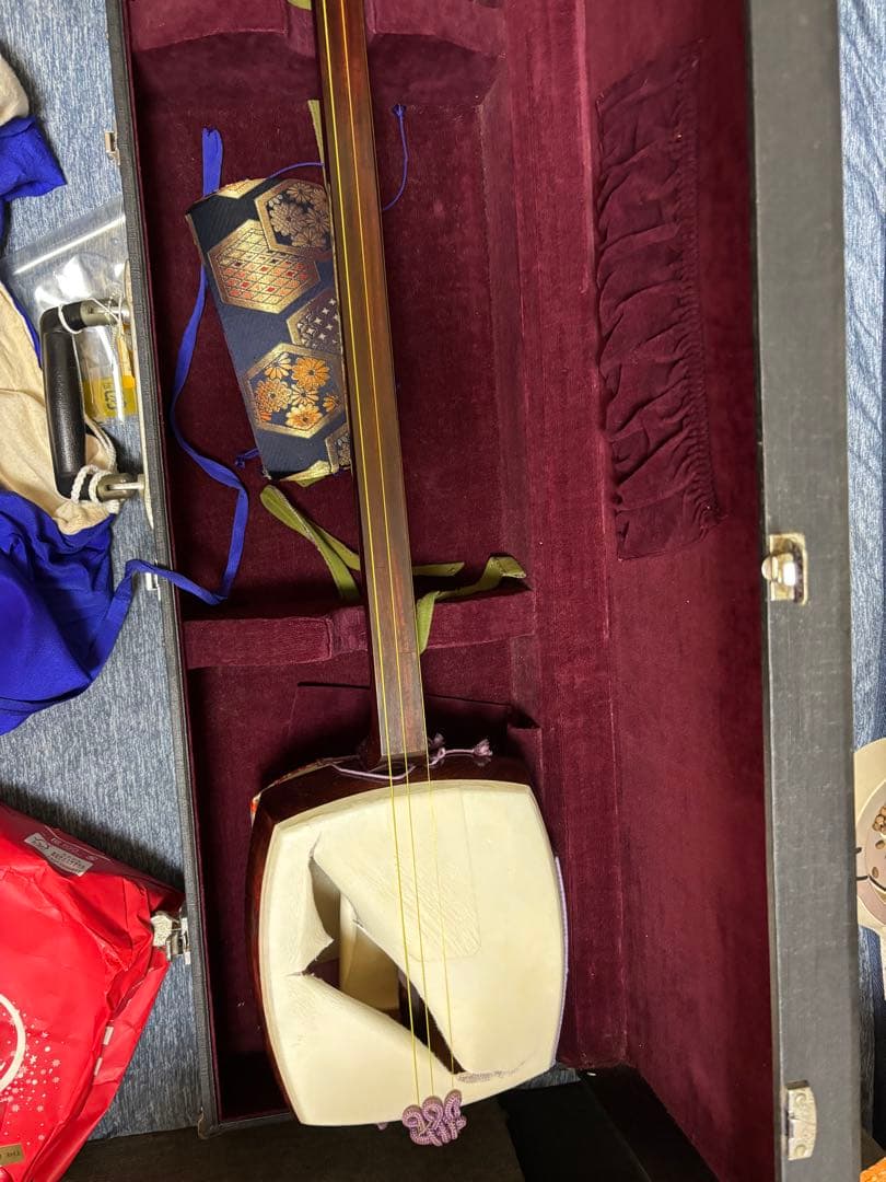 三味線 本体 青色 木製 3弦 ケース付き ×2