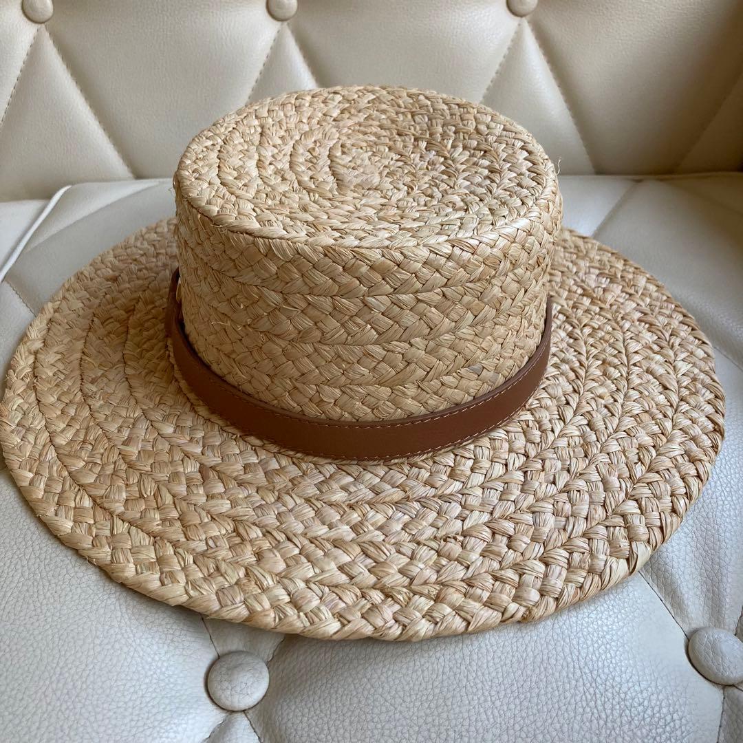 ヘレンカミンスキー ラフィアハット カンカン帽 キャサリン ストローハット 茶色