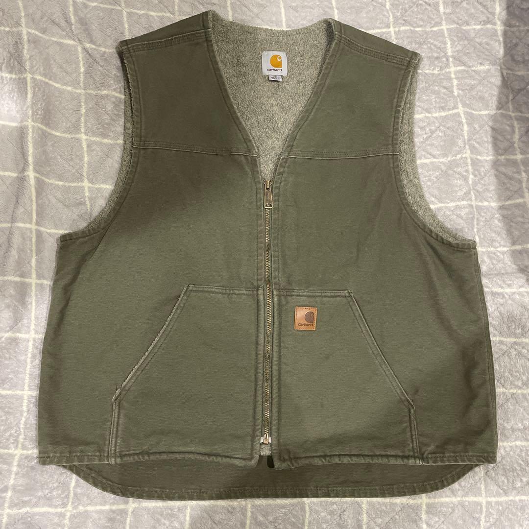 Carhartt ダックベスト フリースライナー XL カーハート モス　カーキ