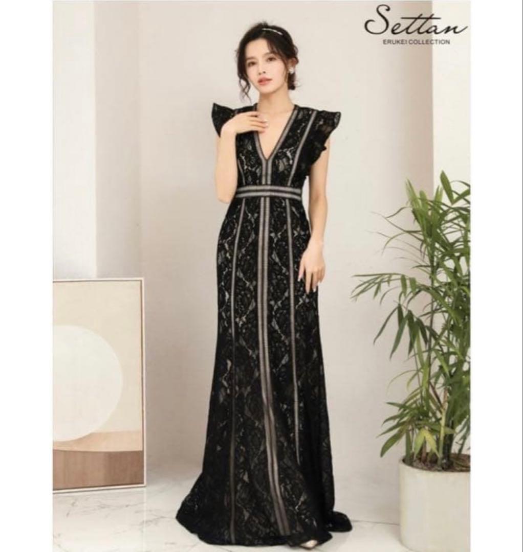 SETTAN］ブラックxベージュ 総レース キャバドレス［S32088-2］