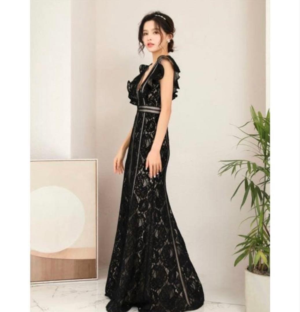 SETTAN］ブラックxベージュ 総レース キャバドレス［S32088-2］