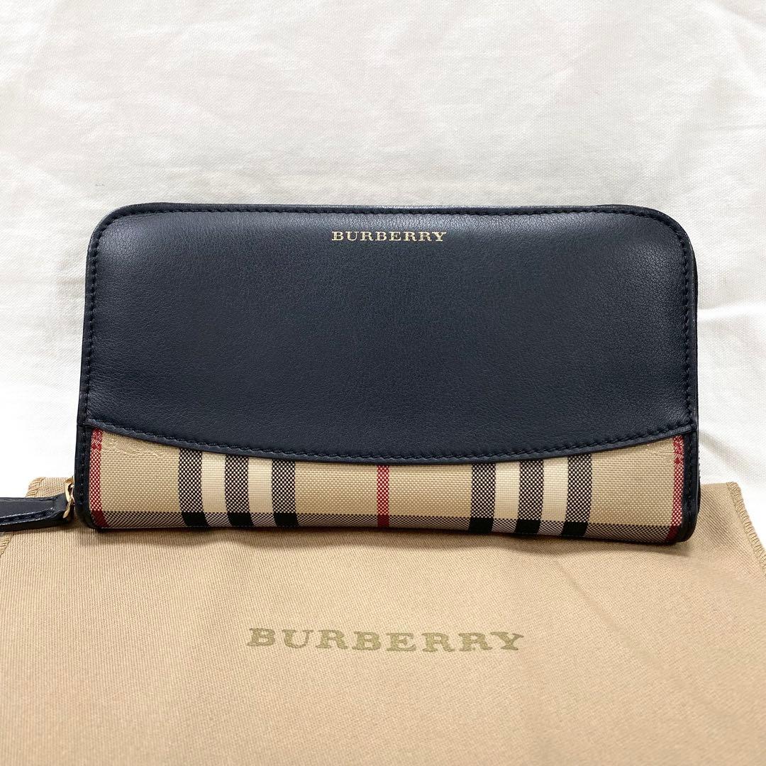 未使用品✨バーバリー 長財布 ラウンドファスナー ノバチェック レザー ブラック