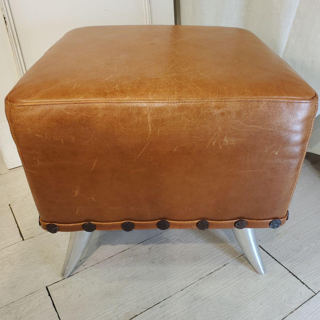 ヴィンテージレザー　アンティークスツール　オットマン　本皮