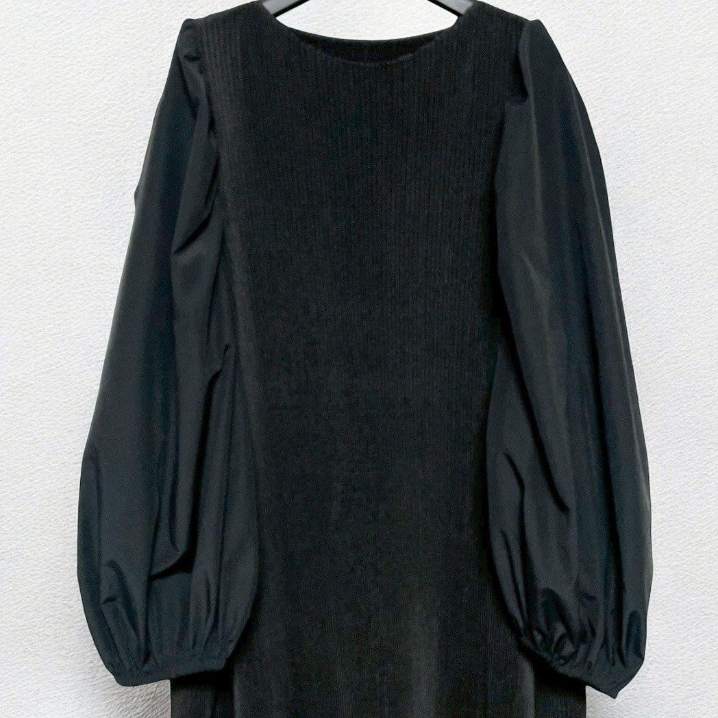 SPECCHIO　ストレッチタフタ切替 パフスリーブ ワンピース 黒