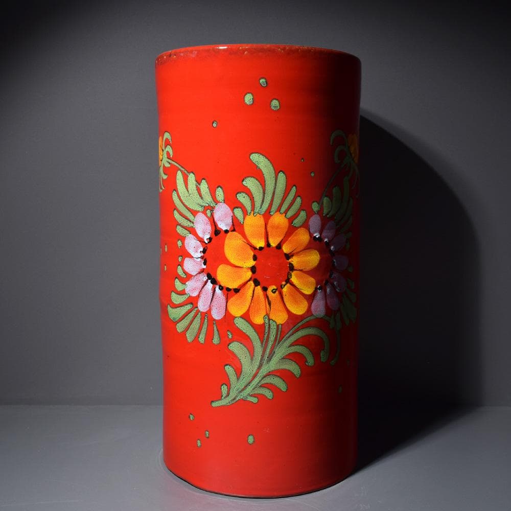 イタリア製 マヨリカ焼き 傘立て レッド 花柄 アンティーク