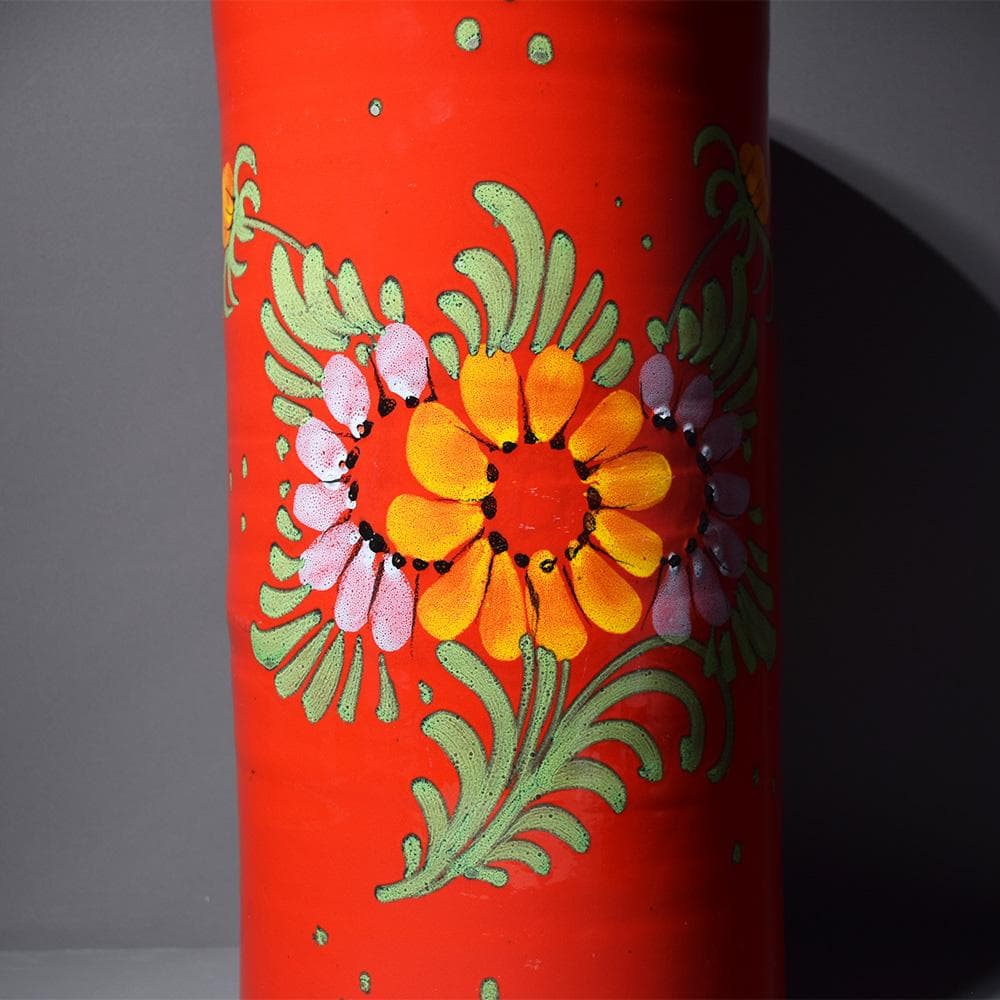 イタリア製 マヨリカ焼き 傘立て レッド 花柄 アンティーク