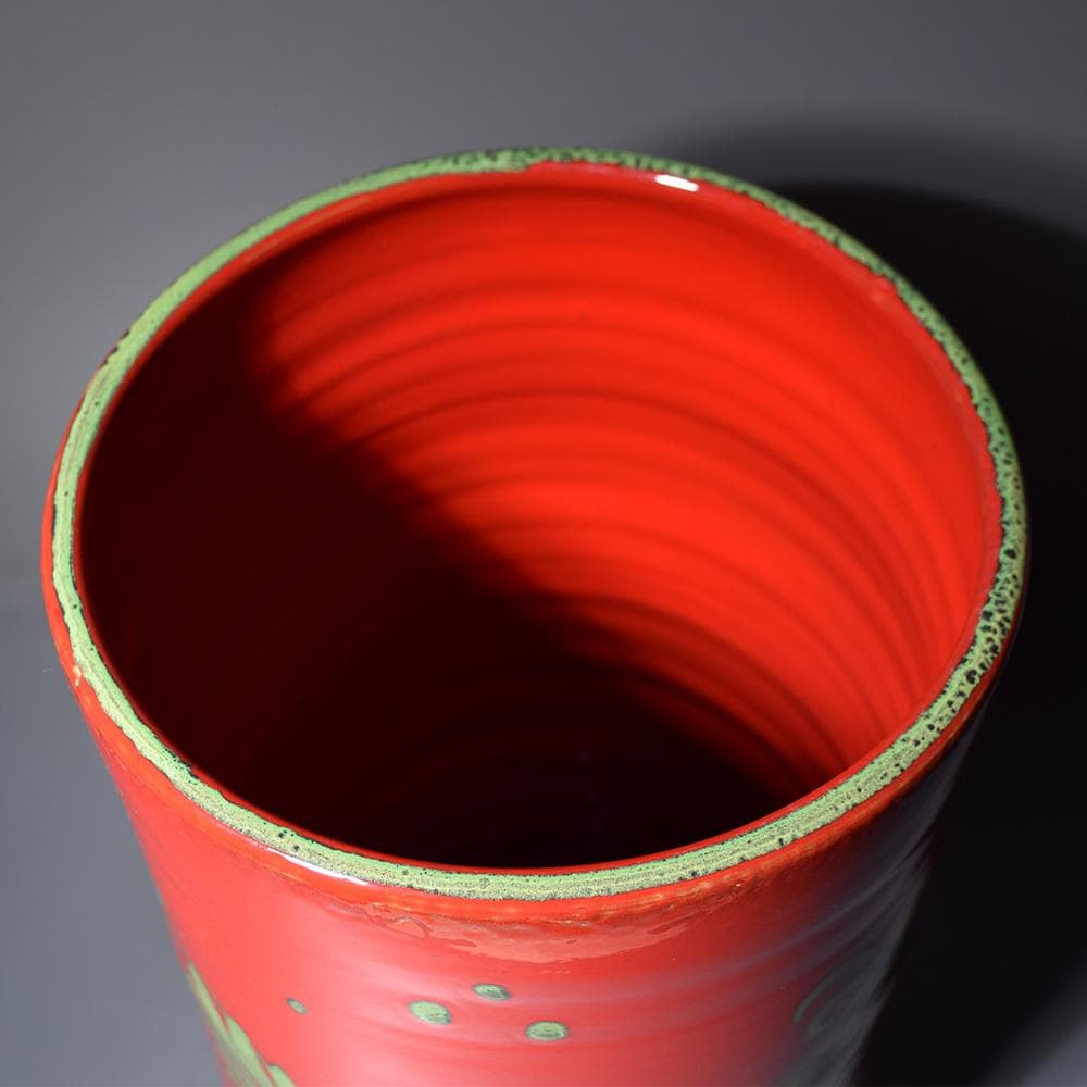 イタリア製 マヨリカ焼き 傘立て レッド 花柄 アンティーク