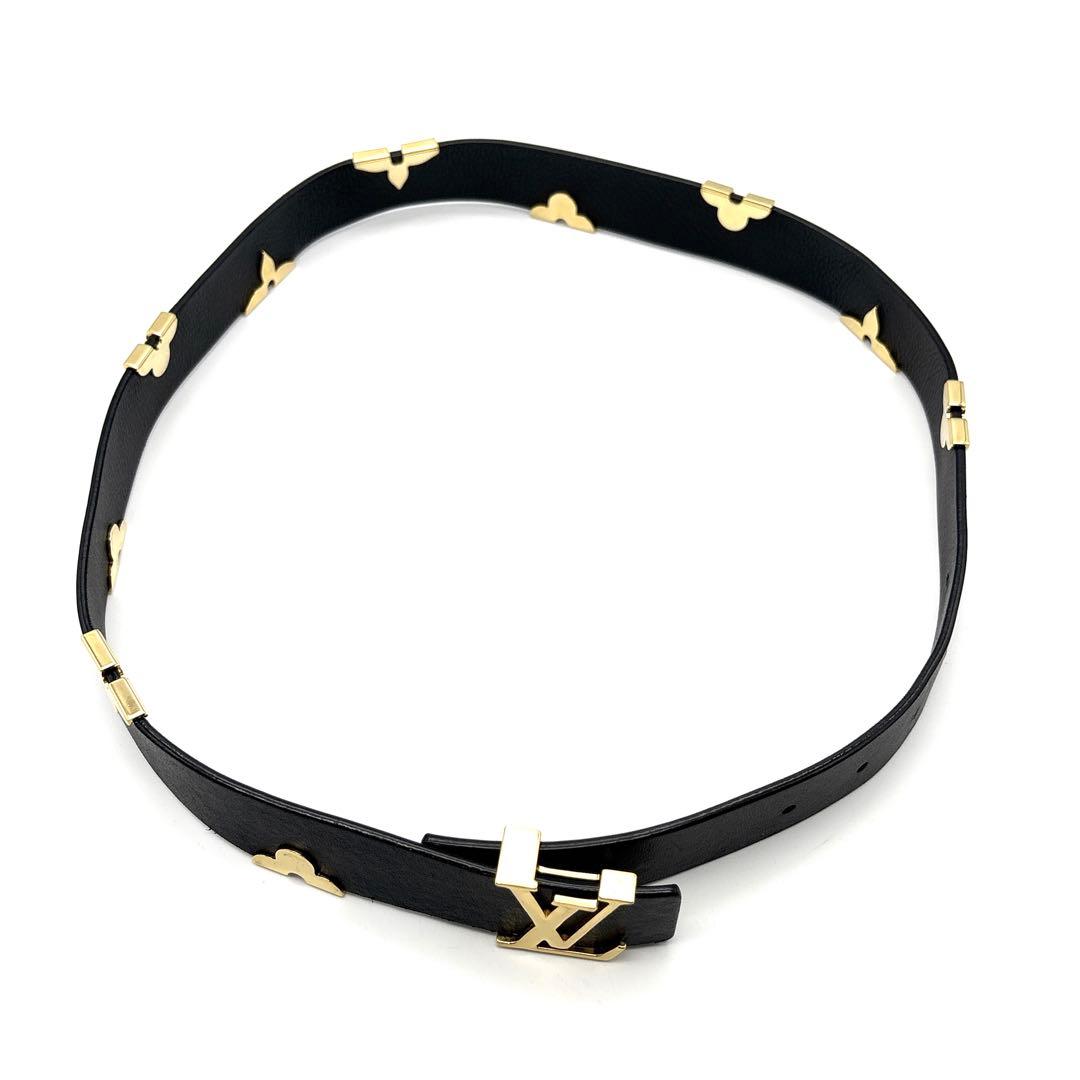 未使用級◆ルイヴィトン サンチュール（80/32）ベルト フラワー ブラック