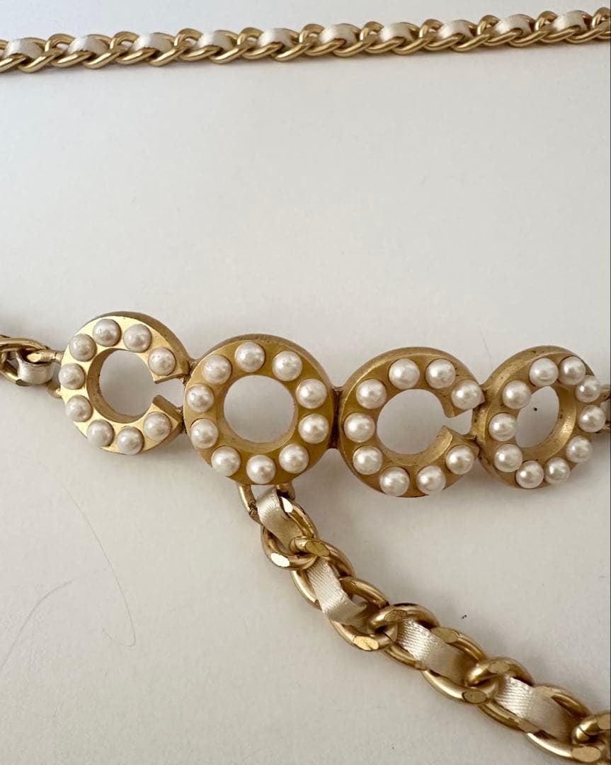 CHANELゴールドチェーン パール装飾 ベルト