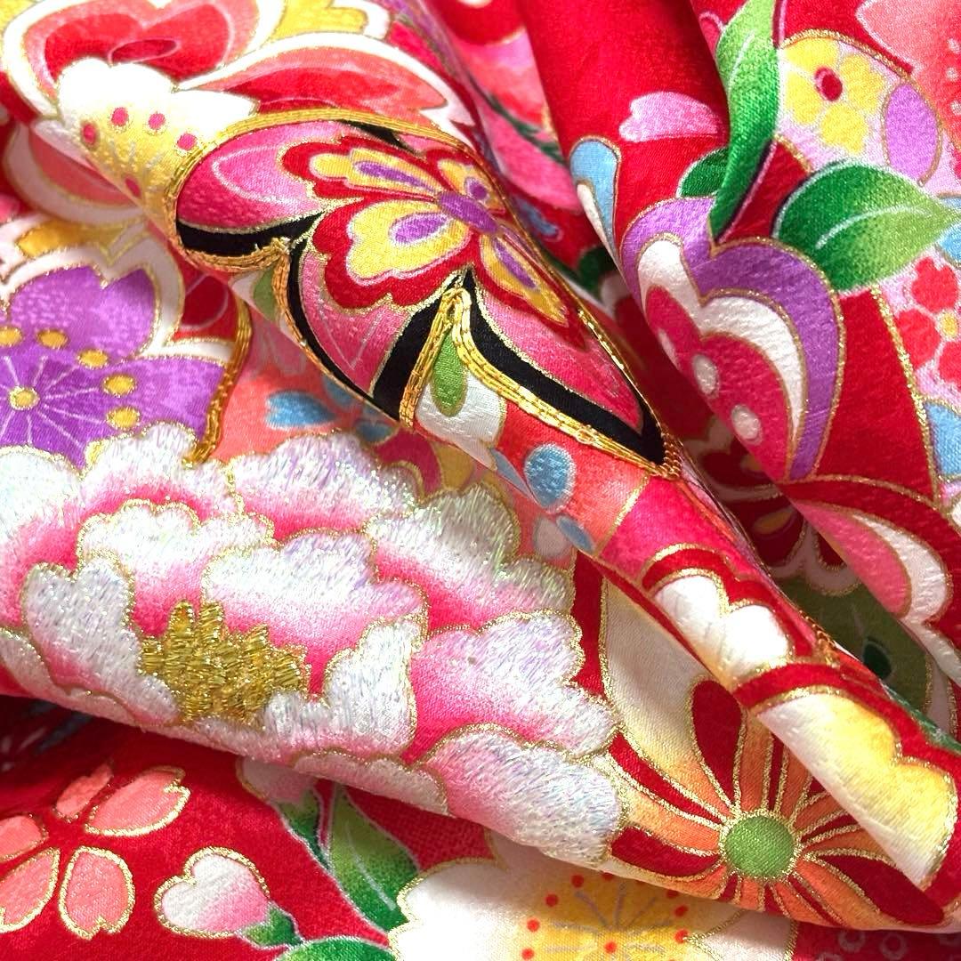 《新品》日本製 正絹 華やかな刺繍入❗️お宮参り 産着 襦袢付 新品たとう紙付 赤