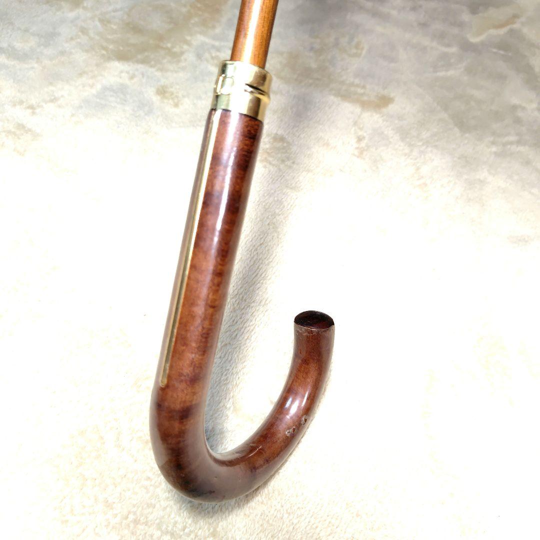 未使用級 希少 クリスチャンディオール 長傘 木製 高級傘 ロゴ 総柄 ネイビー