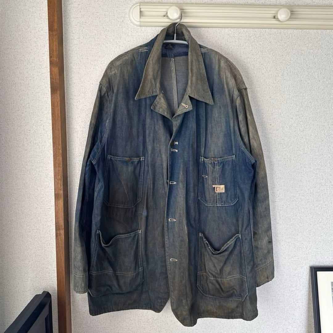 60's Sears シアーズ vat-dyed ボロ 開襟デニムカバーオール