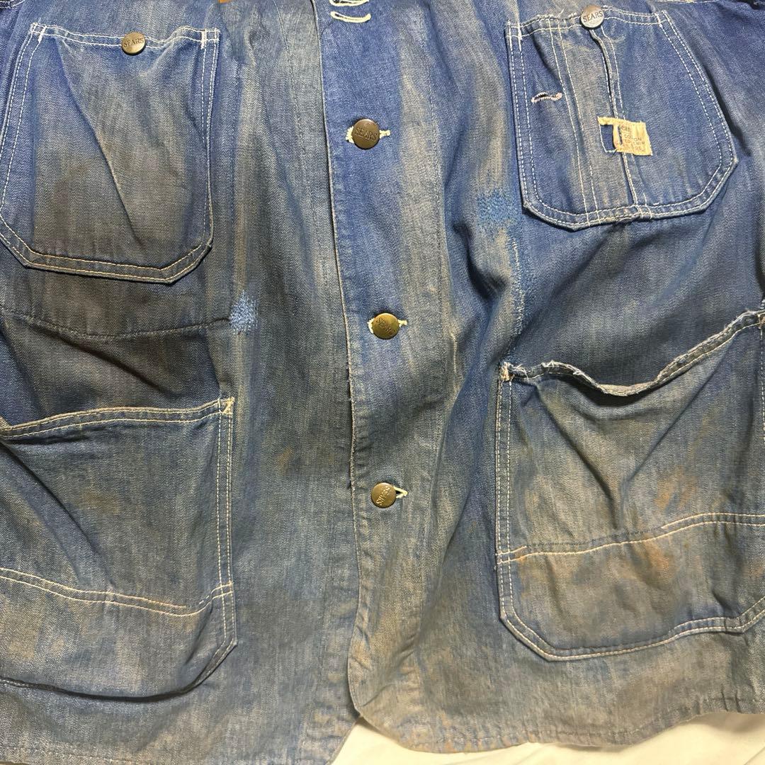 60's Sears シアーズ vat-dyed ボロ 開襟デニムカバーオール