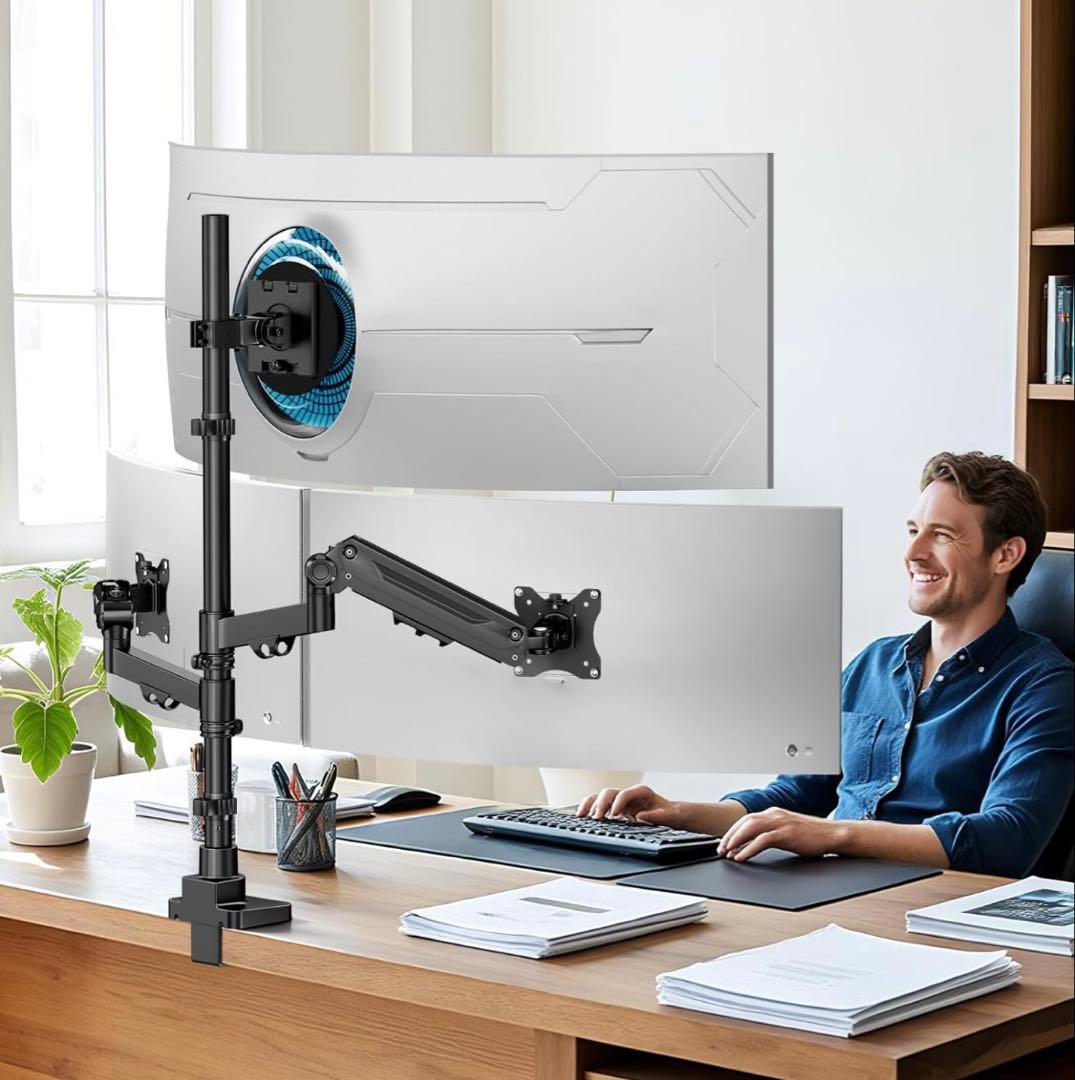 モニターアーム 3画面 17～49インチ対応　ロングポールVESA対応　ガス圧式