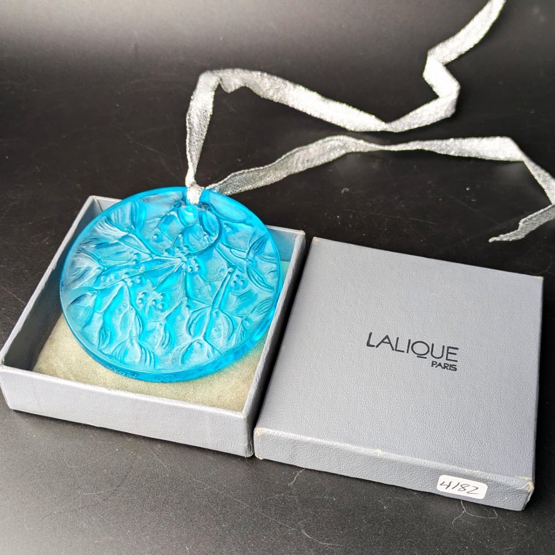 鮮烈ターコイズ★ラリック ヤドリギ ペンダント オーナメント 美品 フランス