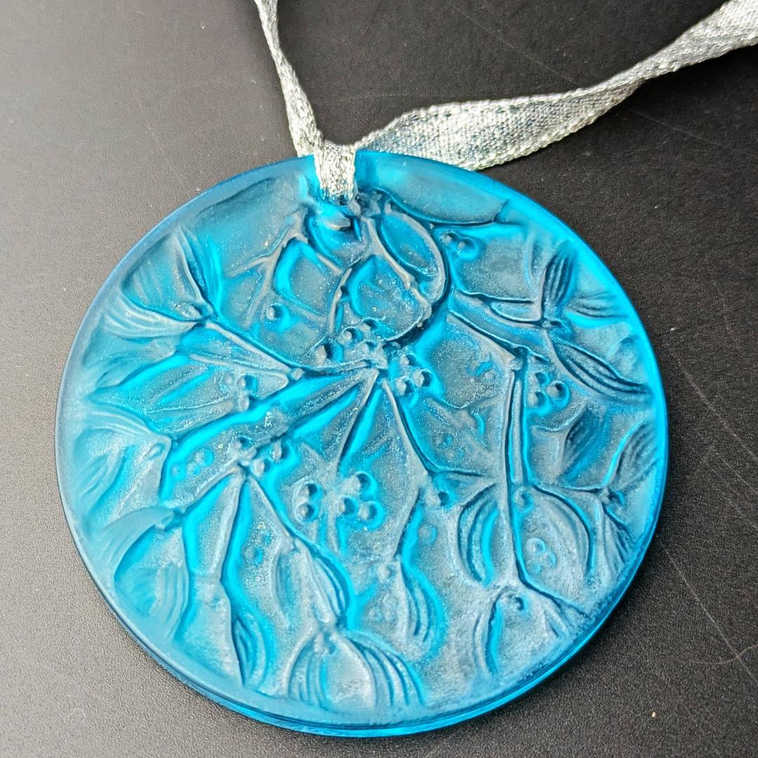 鮮烈ターコイズ★ラリック ヤドリギ ペンダント オーナメント 美品 フランス