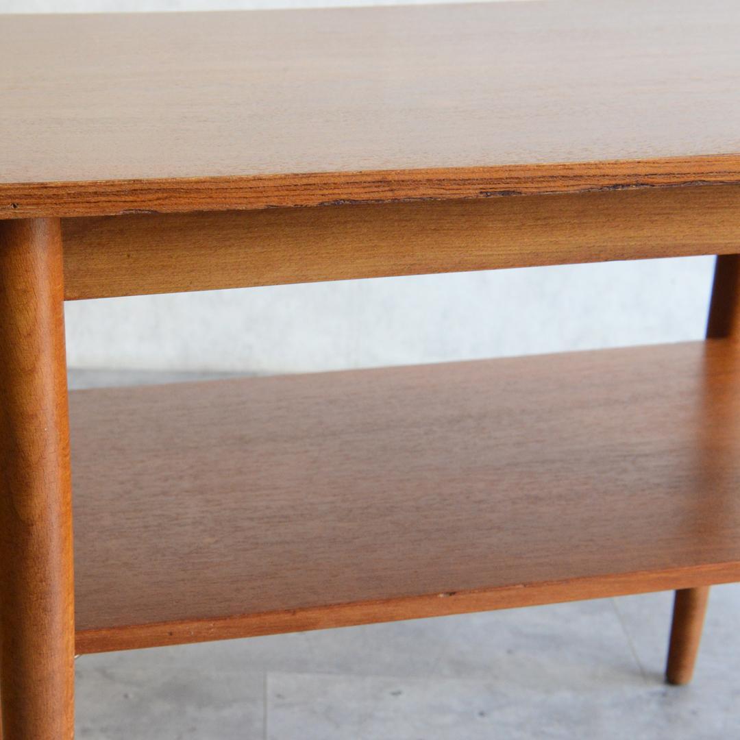 デンマーク 北欧ヴィンテージ チーク サイドテーブル 棚付き 北欧家具