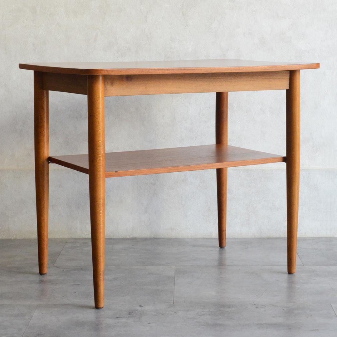 デンマーク 北欧ヴィンテージ チーク サイドテーブル 棚付き 北欧家具