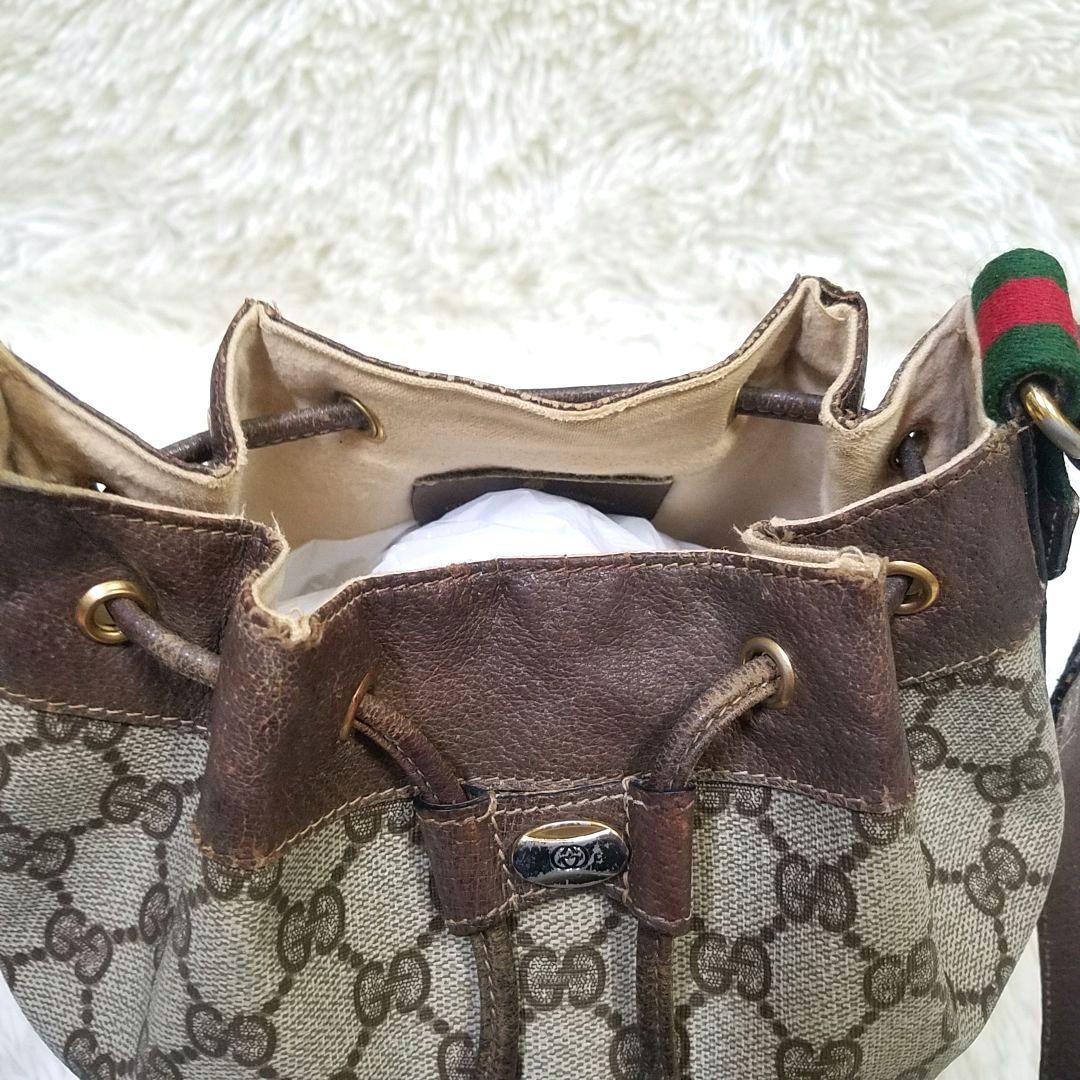 【正規品】GUCCI 巾着型ショルダーバッグ GG シェリーライン PVC 本革