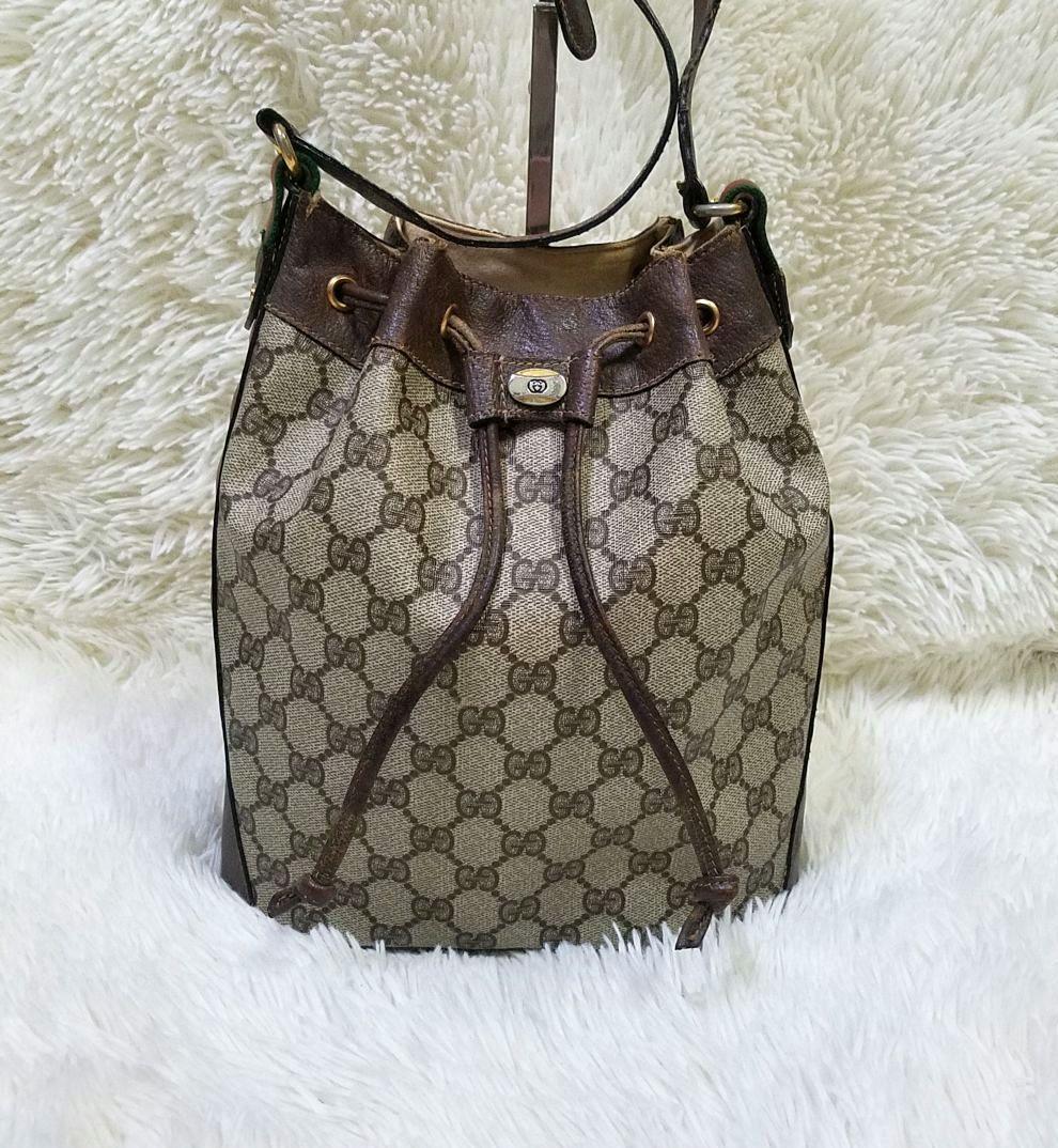 【正規品】GUCCI 巾着型ショルダーバッグ GG シェリーライン PVC 本革