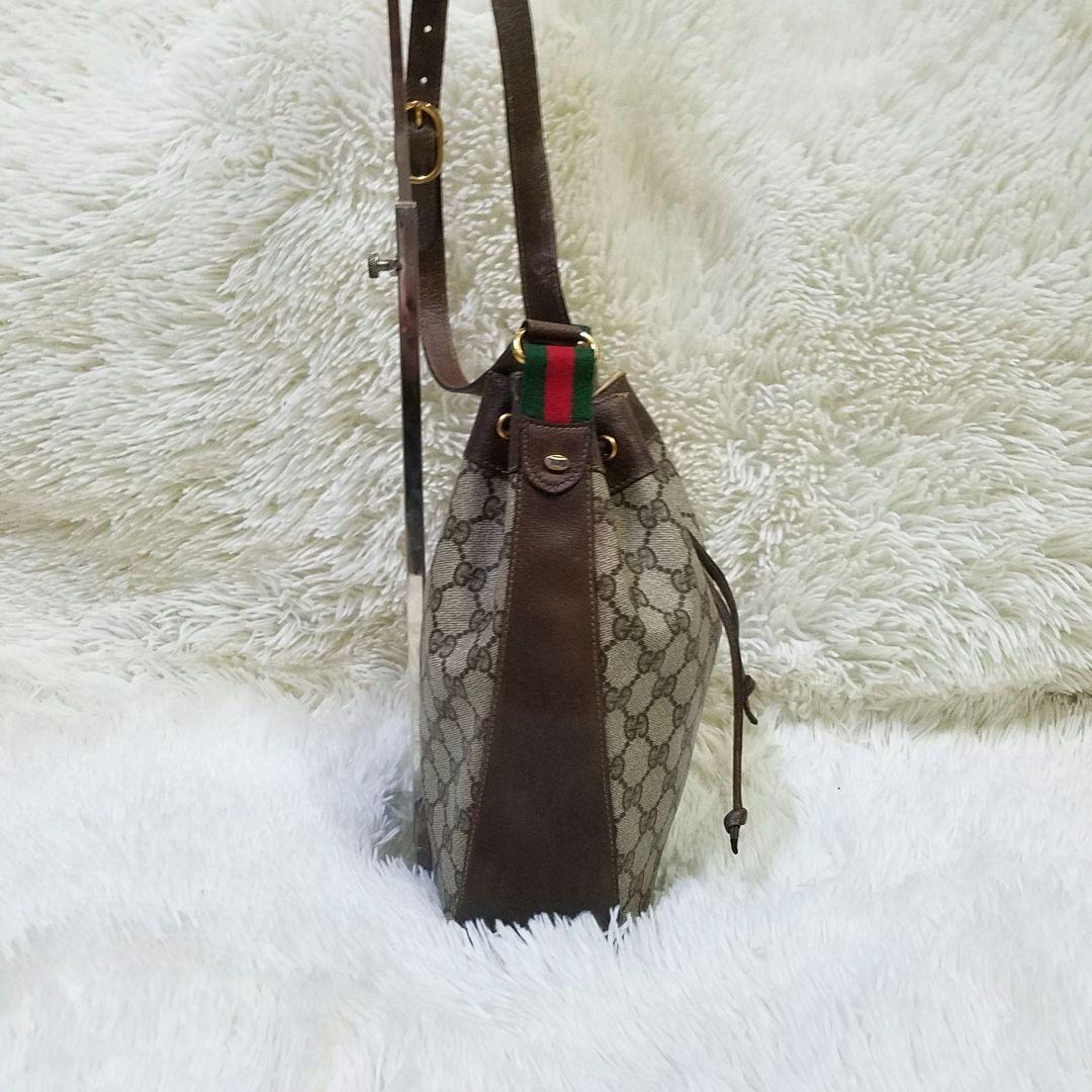 【正規品】GUCCI 巾着型ショルダーバッグ GG シェリーライン PVC 本革