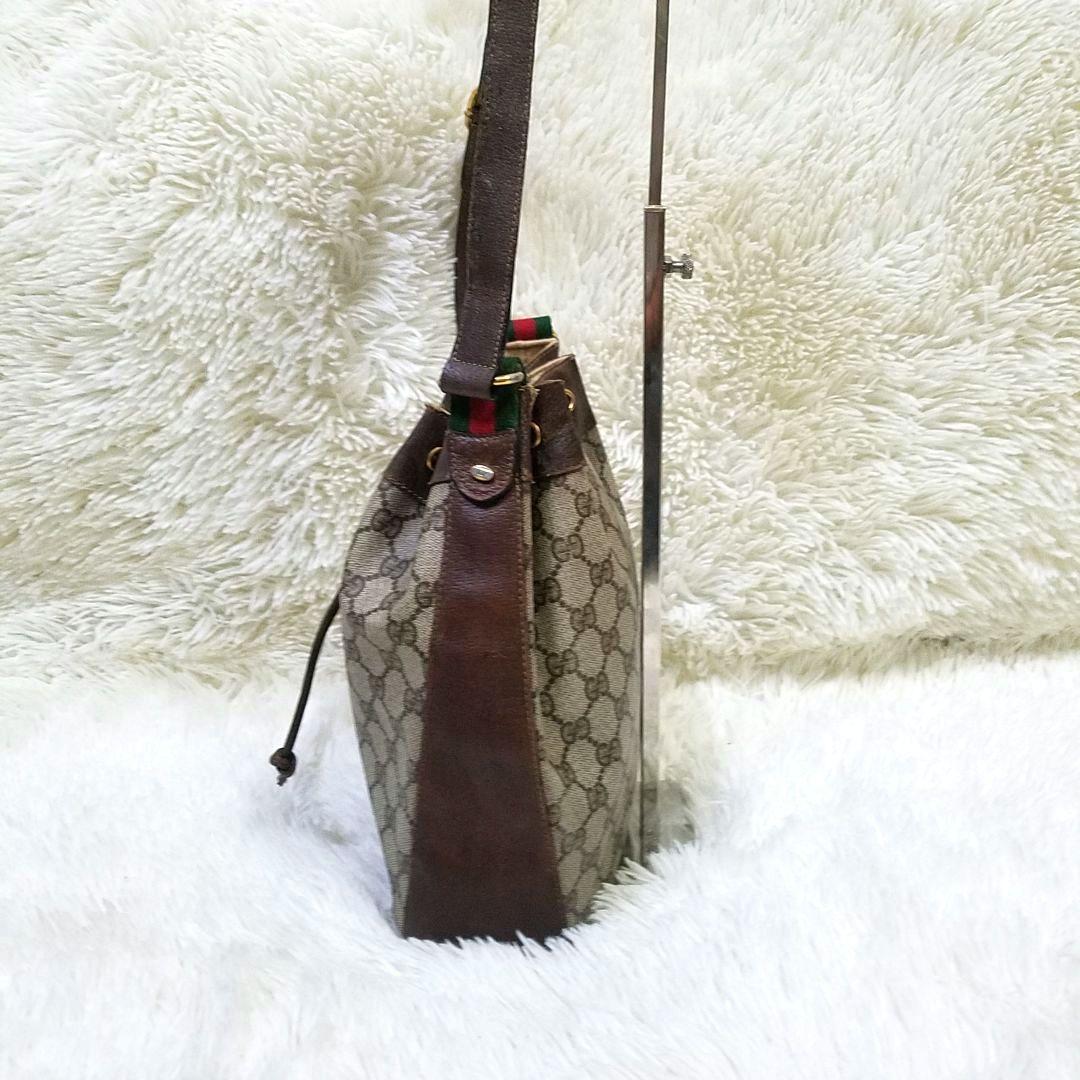 【正規品】GUCCI 巾着型ショルダーバッグ GG シェリーライン PVC 本革