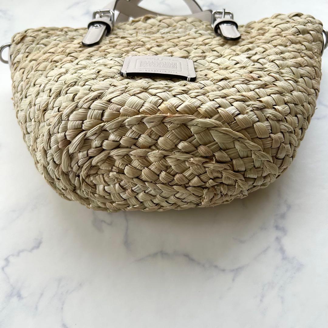 人気カラー✨COACH コーチ ストロー かごバッグ ベージュ ロゴチャーム付