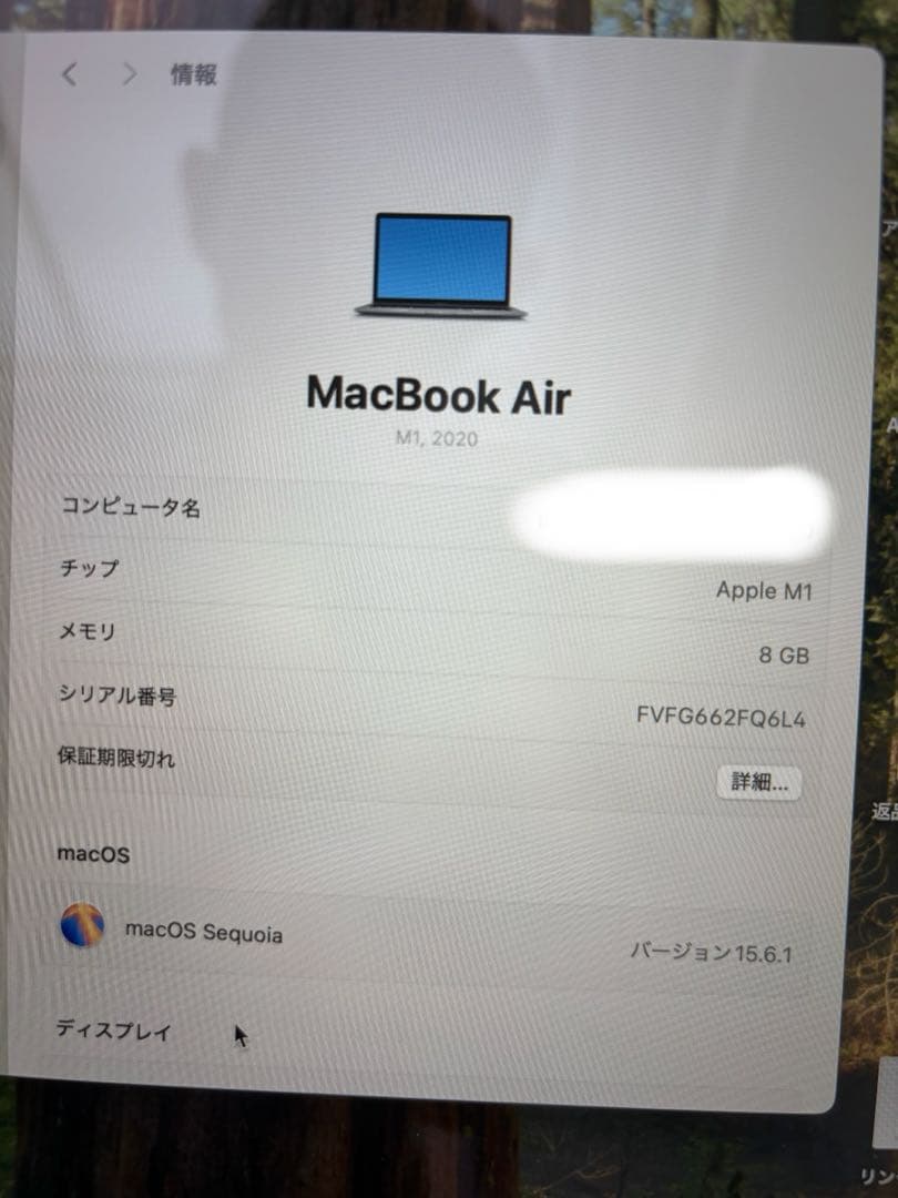 MacBook Air 2020 M1 8GB 256GB 最大容量98%