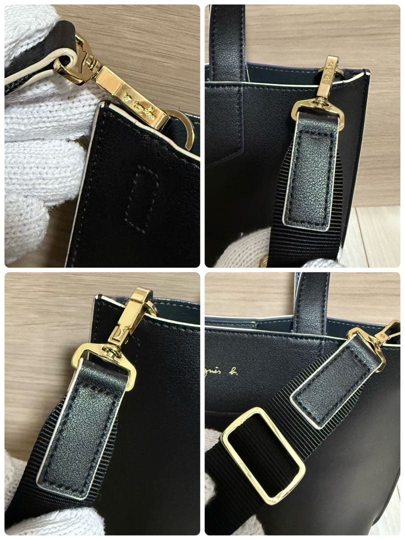 【美品】agnes b. 2wayショルダーバッグ レザー ブラック グリーン